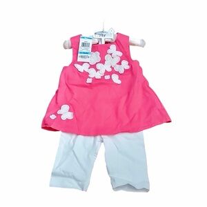 NWT- Pink Floral Top and White Pants Set